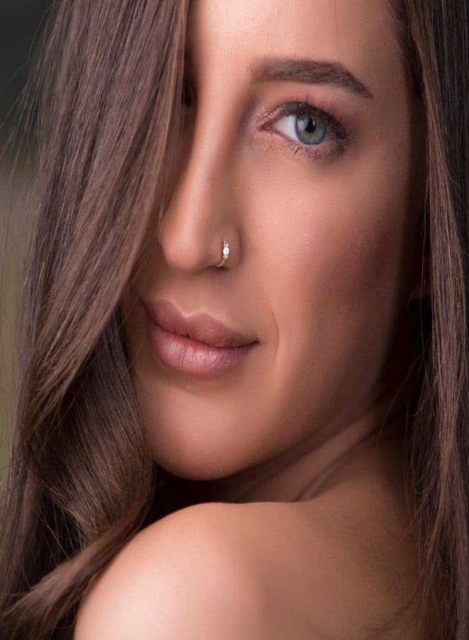 BILIBOOM 925 Sterling Silver Nose Ring Hoop - Thin 24G 7mm Opal Nose Piercing for Women - Dainty White Opal Nose Hoop for Sensitive Skin - Handmade Minimalist Silver Nose Jewelry Gift Ready - Image 2